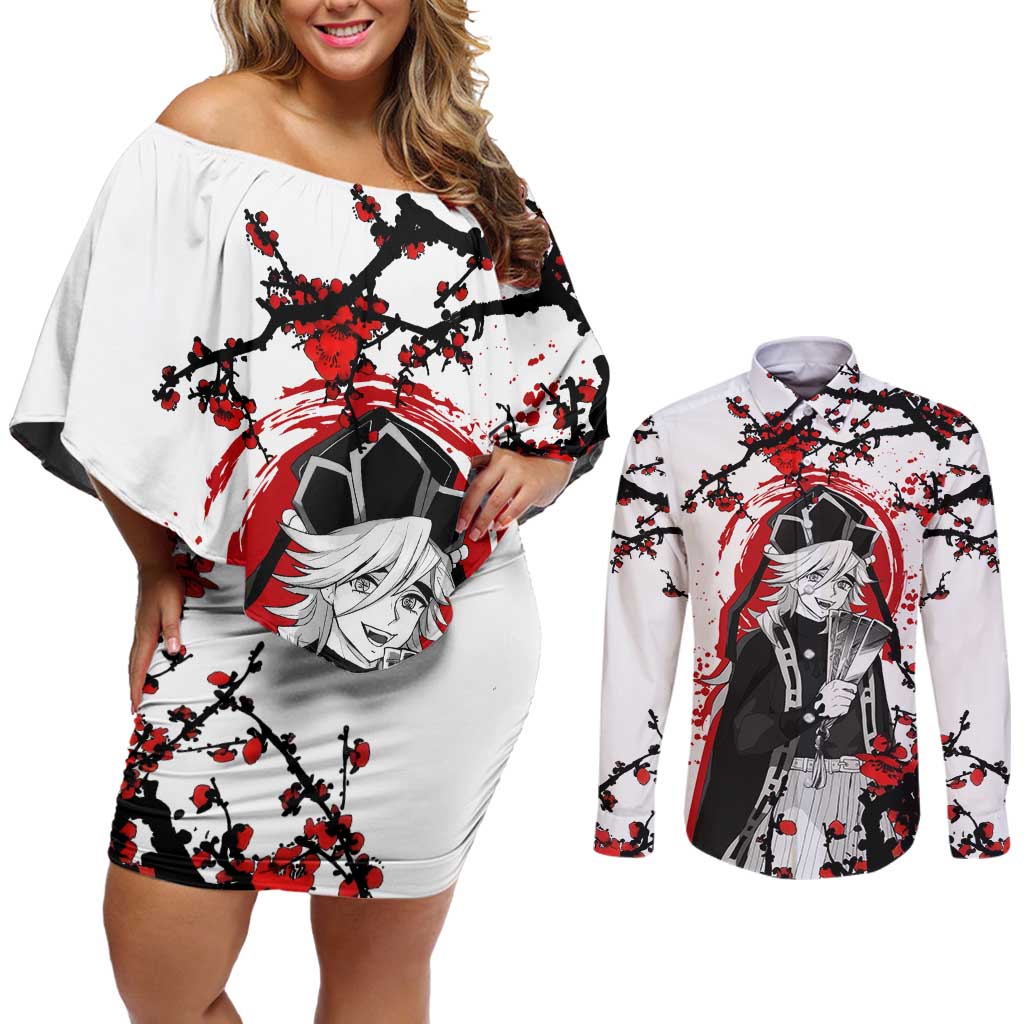 Doma - Demon Slayer Couples Matching Off Shoulder Short Dress and Long Sleeve Button Shirt Anime Japan Style
