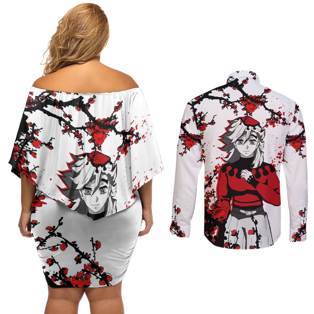Doma - Demon Slayer Couples Matching Off Shoulder Short Dress and Long Sleeve Button Shirt Anime Japan Style