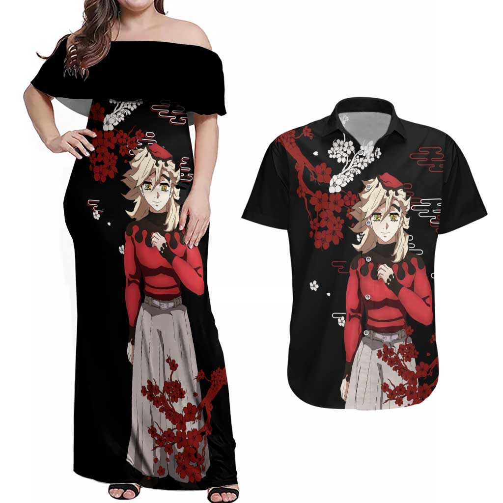 Doma - Demon Slayer Couples Matching Off Shoulder Maxi Dress and Hawaiian Shirt Anime Japan Style