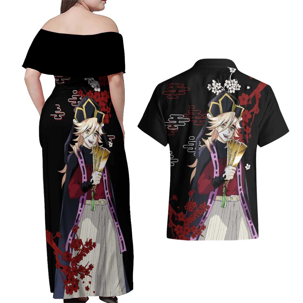 Doma - Demon Slayer Couples Matching Off Shoulder Maxi Dress and Hawaiian Shirt Anime Japan Style