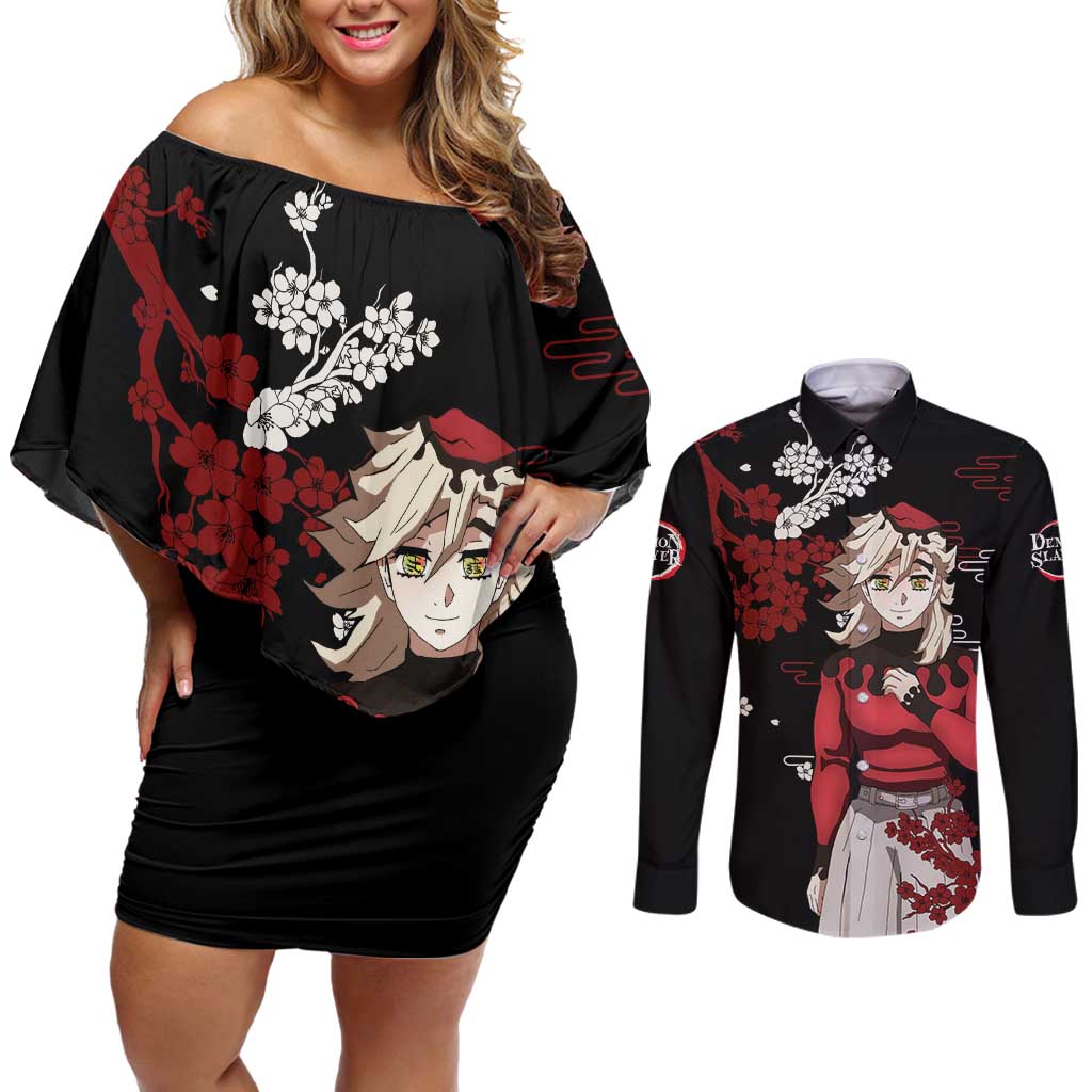 Doma - Demon Slayer Couples Matching Off Shoulder Short Dress and Long Sleeve Button Shirt Anime Japan Style