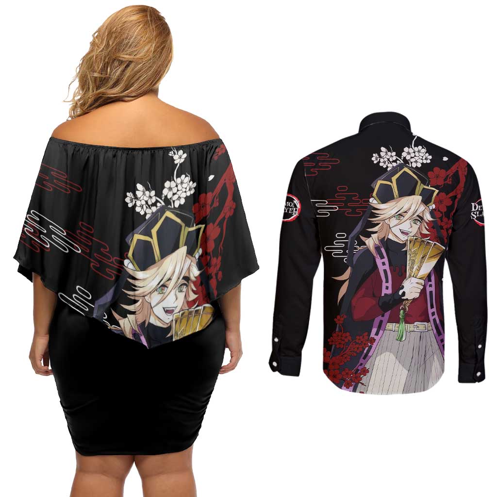 Doma - Demon Slayer Couples Matching Off Shoulder Short Dress and Long Sleeve Button Shirt Anime Japan Style