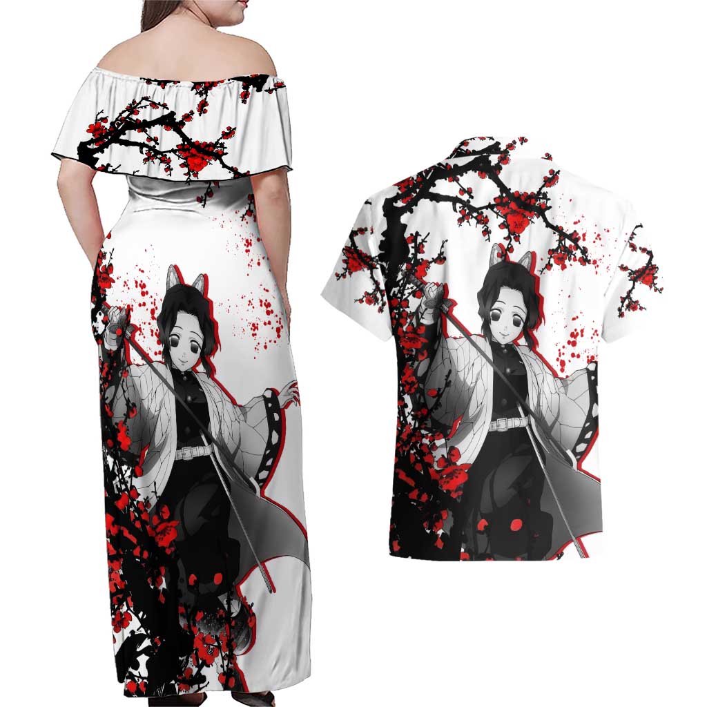 Shinobu Kocho - Demon Slayer Couples Matching Off Shoulder Maxi Dress and Hawaiian Shirt Anime Japan Style