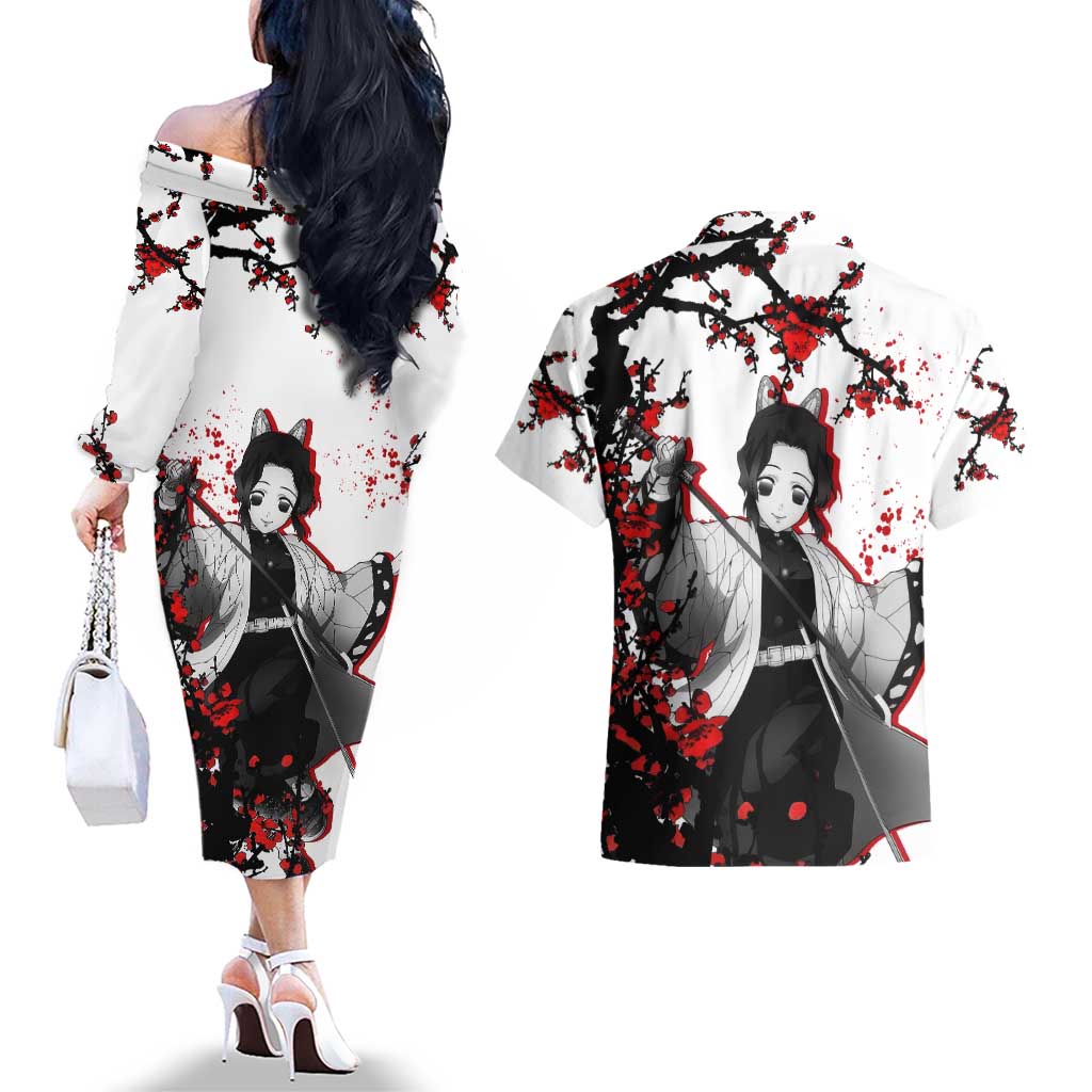 Shinobu Kocho - Demon Slayer Couples Matching Off The Shoulder Long Sleeve Dress and Hawaiian Shirt Anime Japan Style
