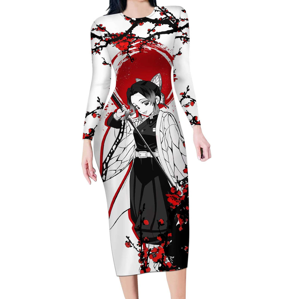 Shinobu Kocho - Demon Slayer Long Sleeve Bodycon Dress Anime Japan Style