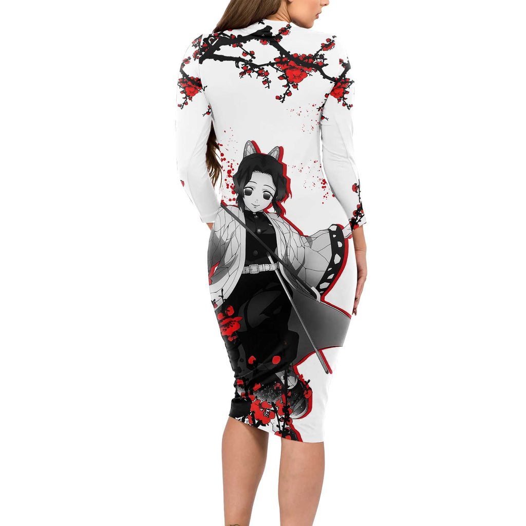 Shinobu Kocho - Demon Slayer Long Sleeve Bodycon Dress Anime Japan Style