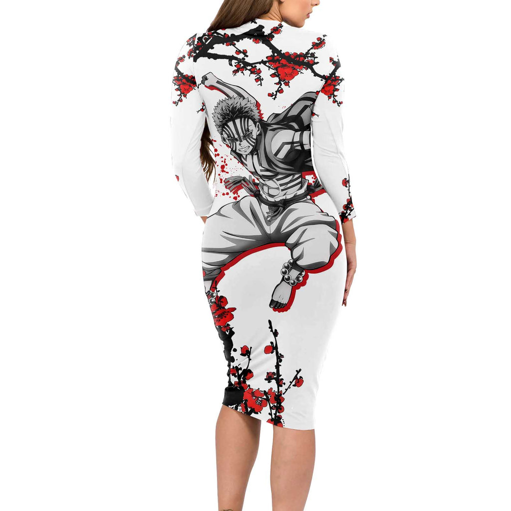 Akaza - Demon Slayer Long Sleeve Bodycon Dress Anime Japan Style