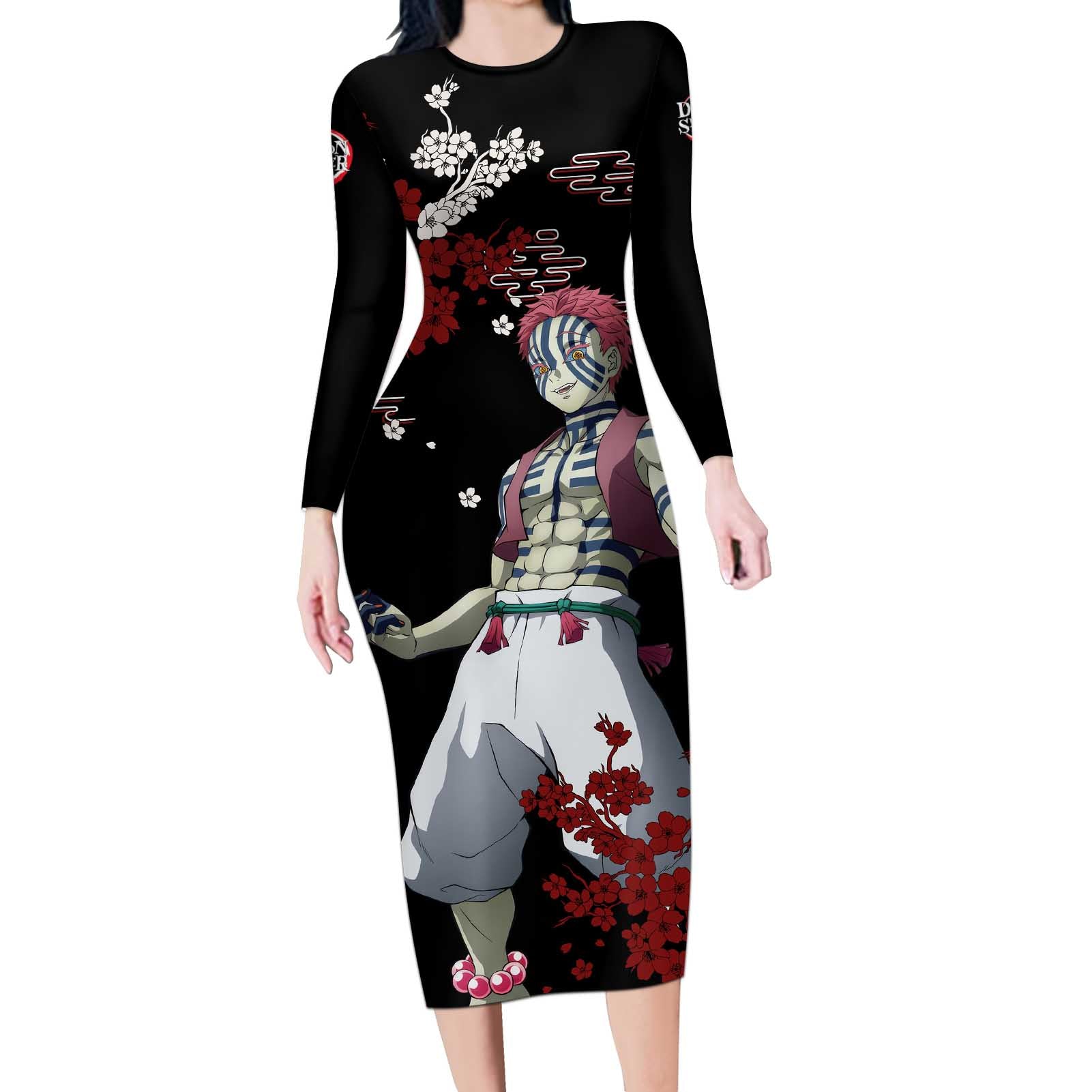Akaza - Demon Slayer Long Sleeve Bodycon Dress Anime Japan Style