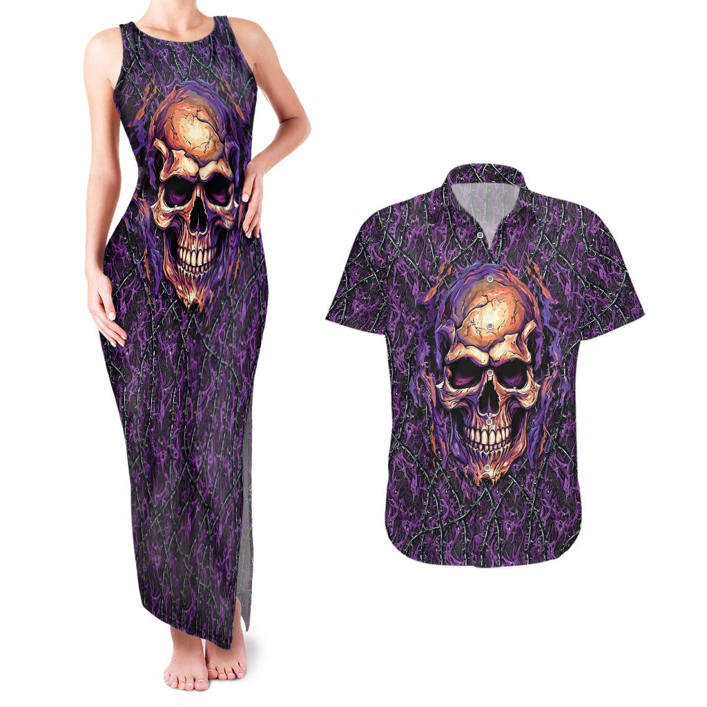 skull-couples-matching-tank-maxi-dress-and-hawaiian-shirt-hello-darkness-my-old-friend-horror-seamless-pattern-purple