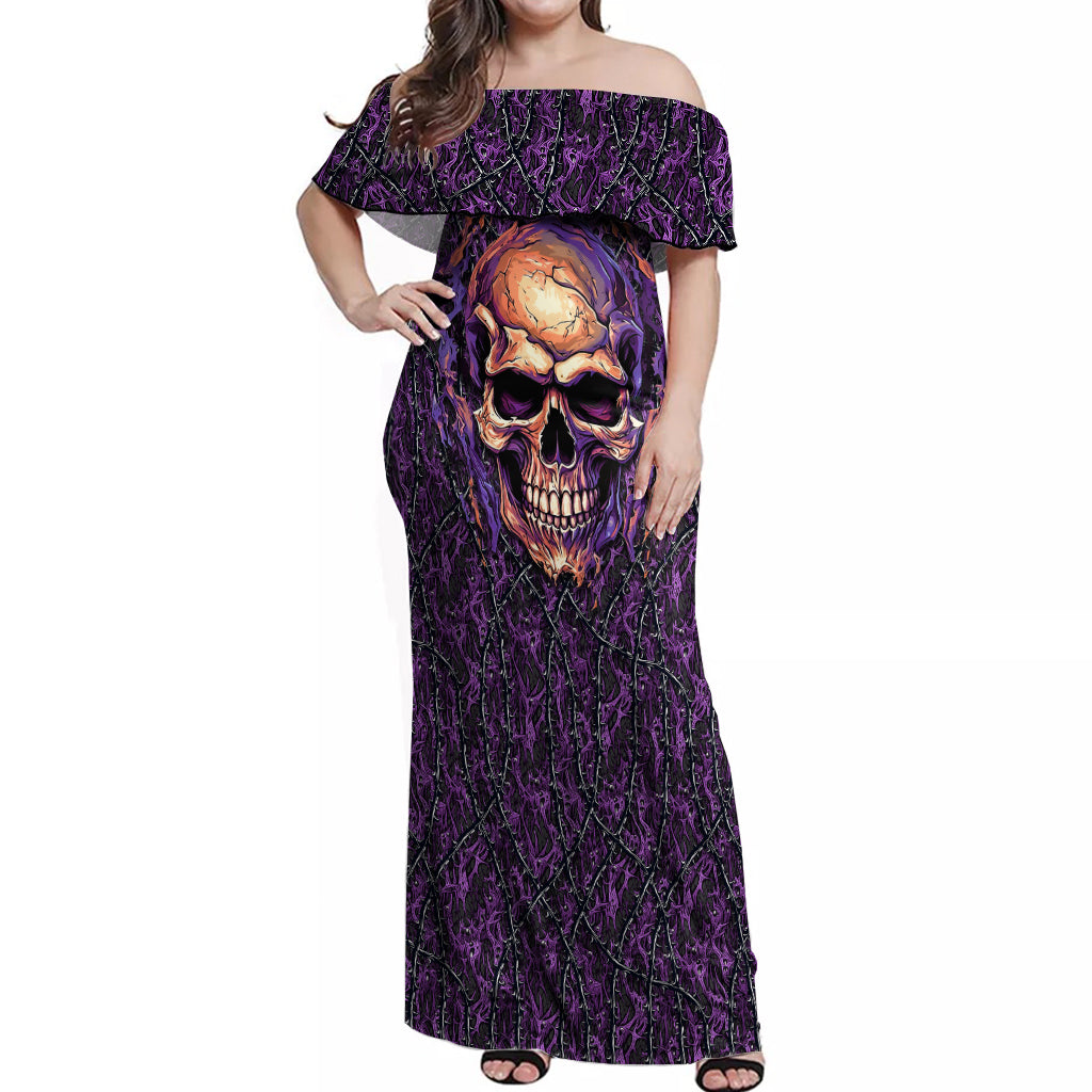 skull-off-shoulder-maxi-dress-hello-darkness-my-old-friend-horror-seamless-pattern-purple