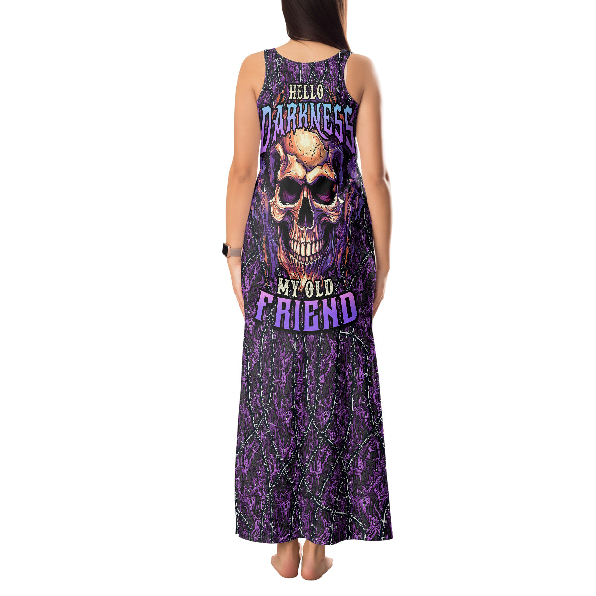 skull-tank-maxi-dress-hello-darkness-my-old-friend-horror-seamless-pattern-purple