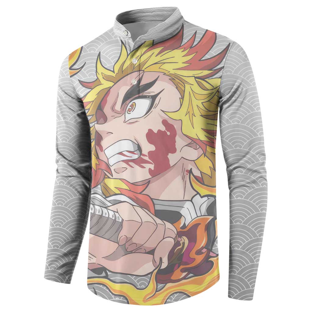 Rengoku Kyojuro - Demon Slayer Button Sweatshirt Anime Style