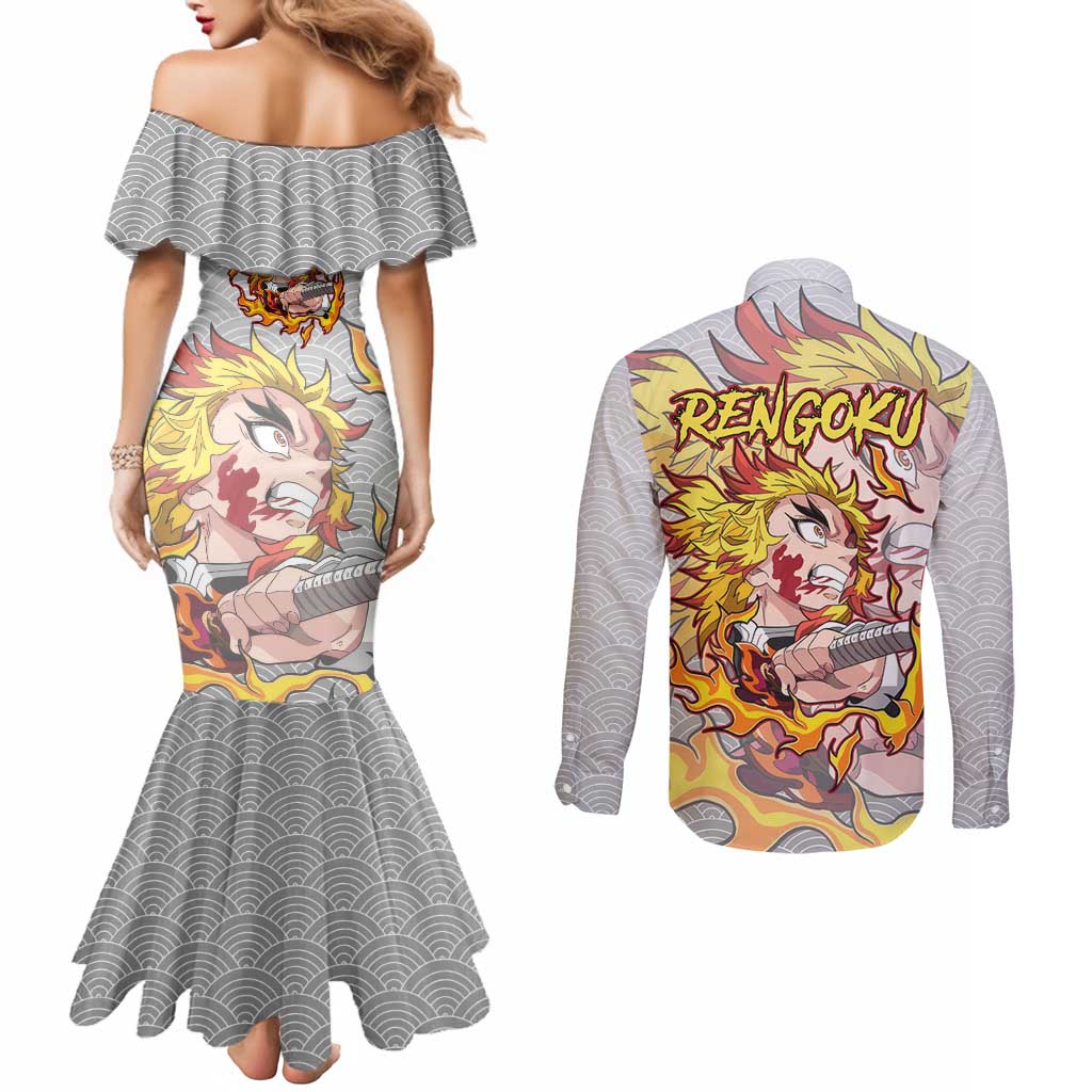 Rengoku Kyojuro - Demon Slayer Couples Matching Mermaid Dress and Long Sleeve Button Shirt Anime Style
