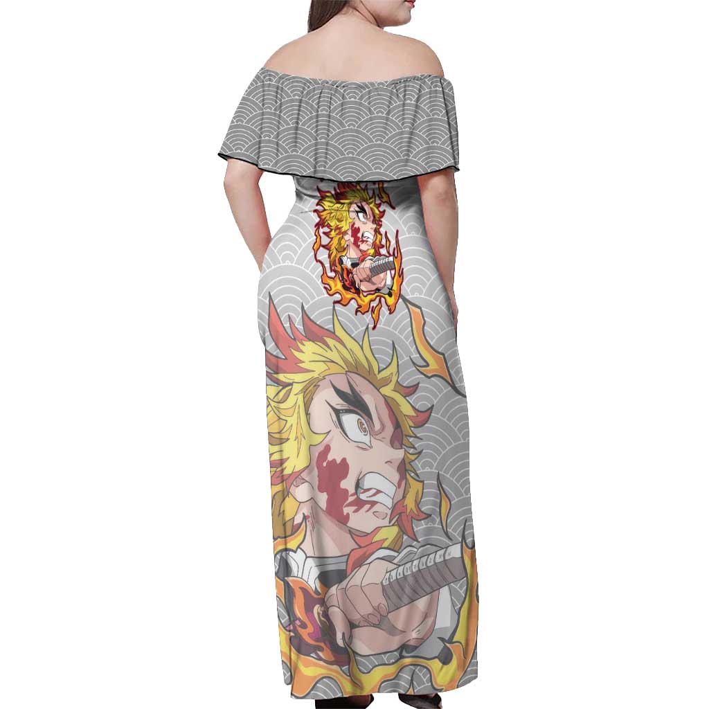 Rengoku Kyojuro - Demon Slayer Off Shoulder Maxi Dress Anime Style