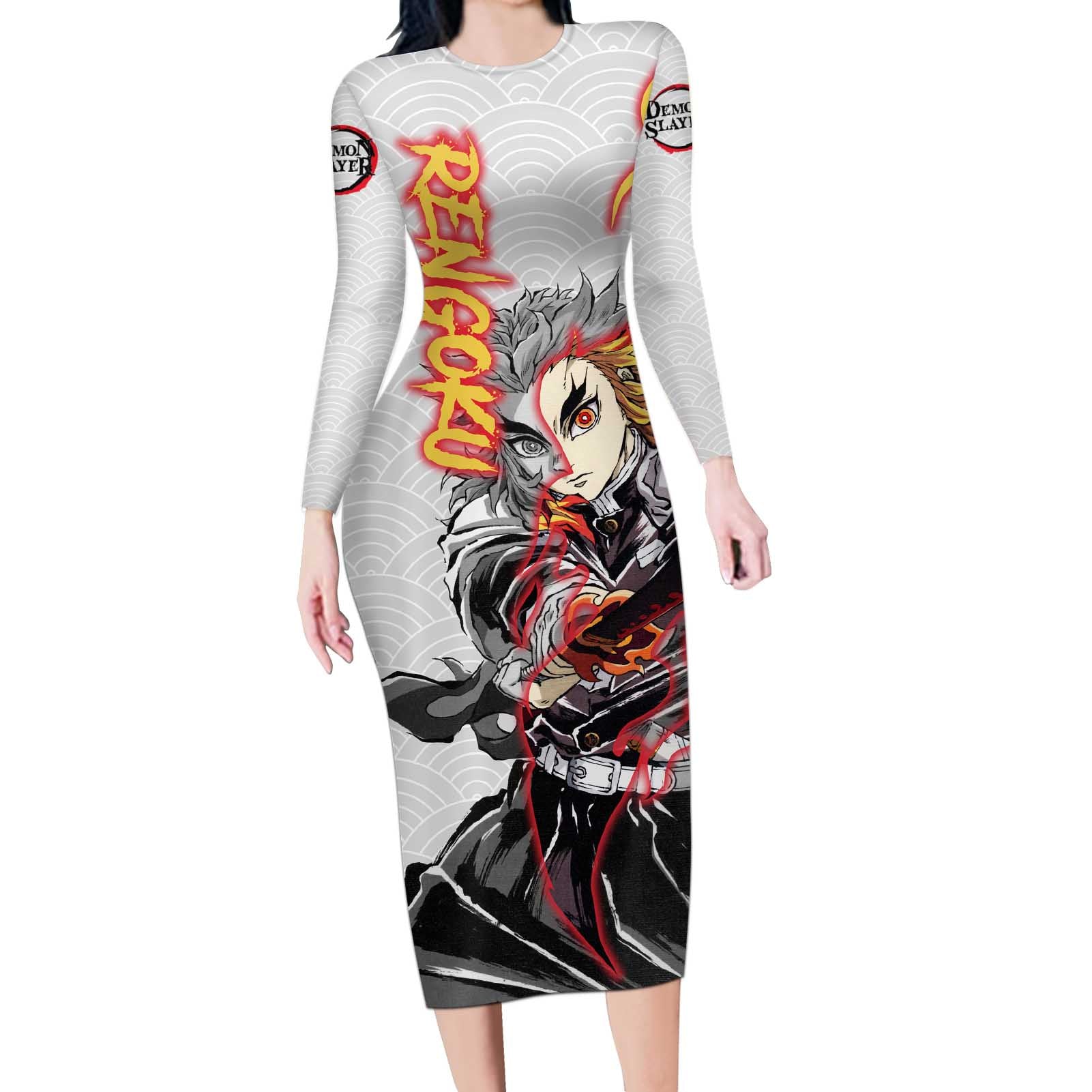 Rengoku Kyojuro - Demon Slayer Long Sleeve Bodycon Dress Anime Style