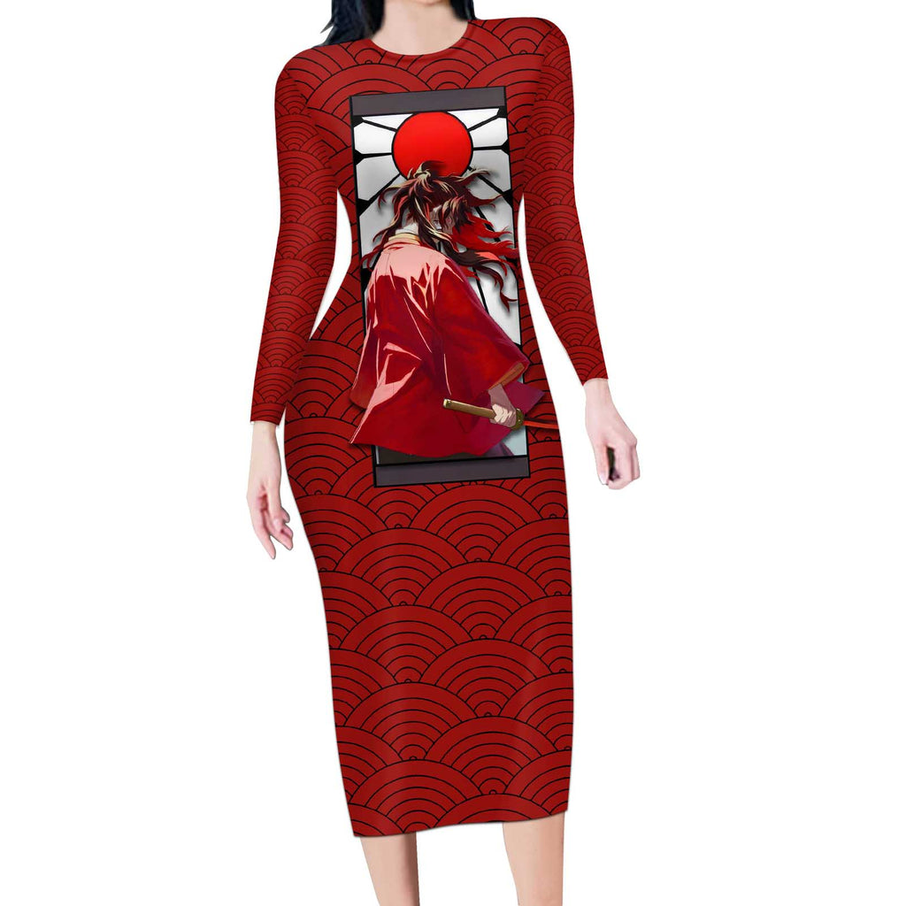 Yoriichi Tsugikuni - Demon Slayer Long Sleeve Bodycon Dress Anime Style