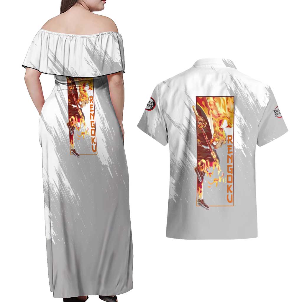 Rengoku Kyojuro - Demon Slayer Couples Matching Off Shoulder Maxi Dress and Hawaiian Shirt Anime Style