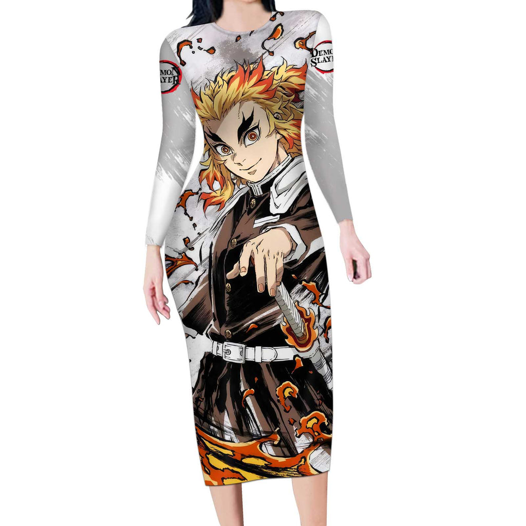 Rengoku Kyojuro - Demon Slayer Long Sleeve Bodycon Dress Anime Style