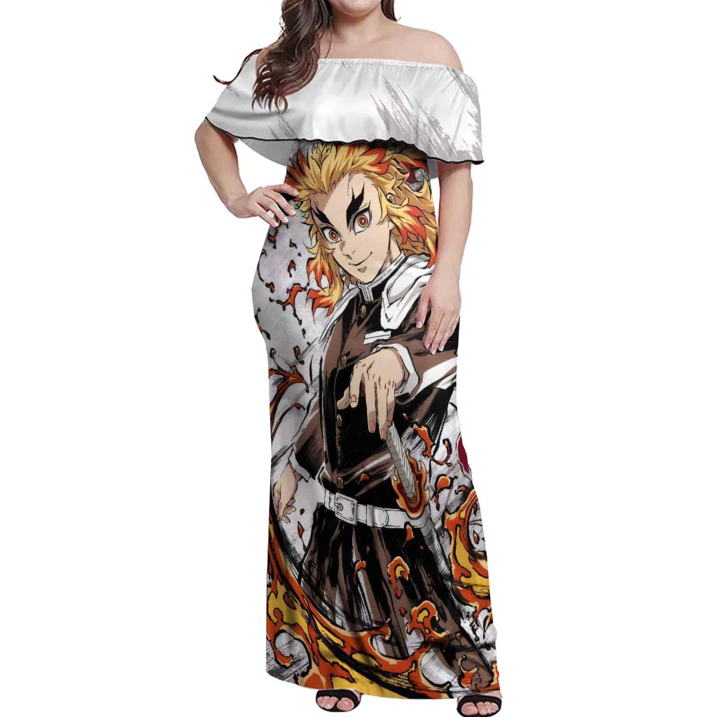 Rengoku Kyojuro - Demon Slayer Off Shoulder Maxi Dress Anime Style