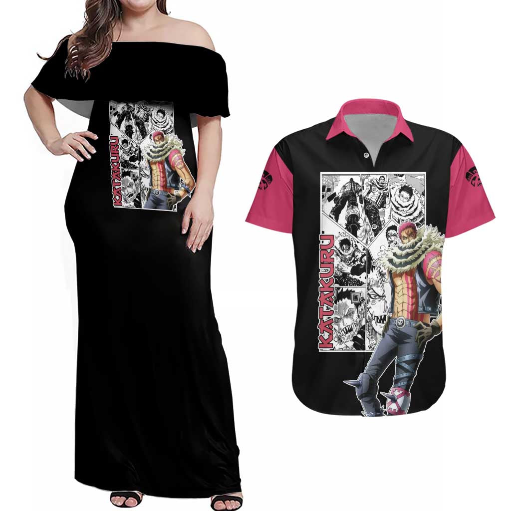 Katakuri - One Piece Couples Matching Off Shoulder Maxi Dress and Hawaiian Shirt Anime Mix Manga Style