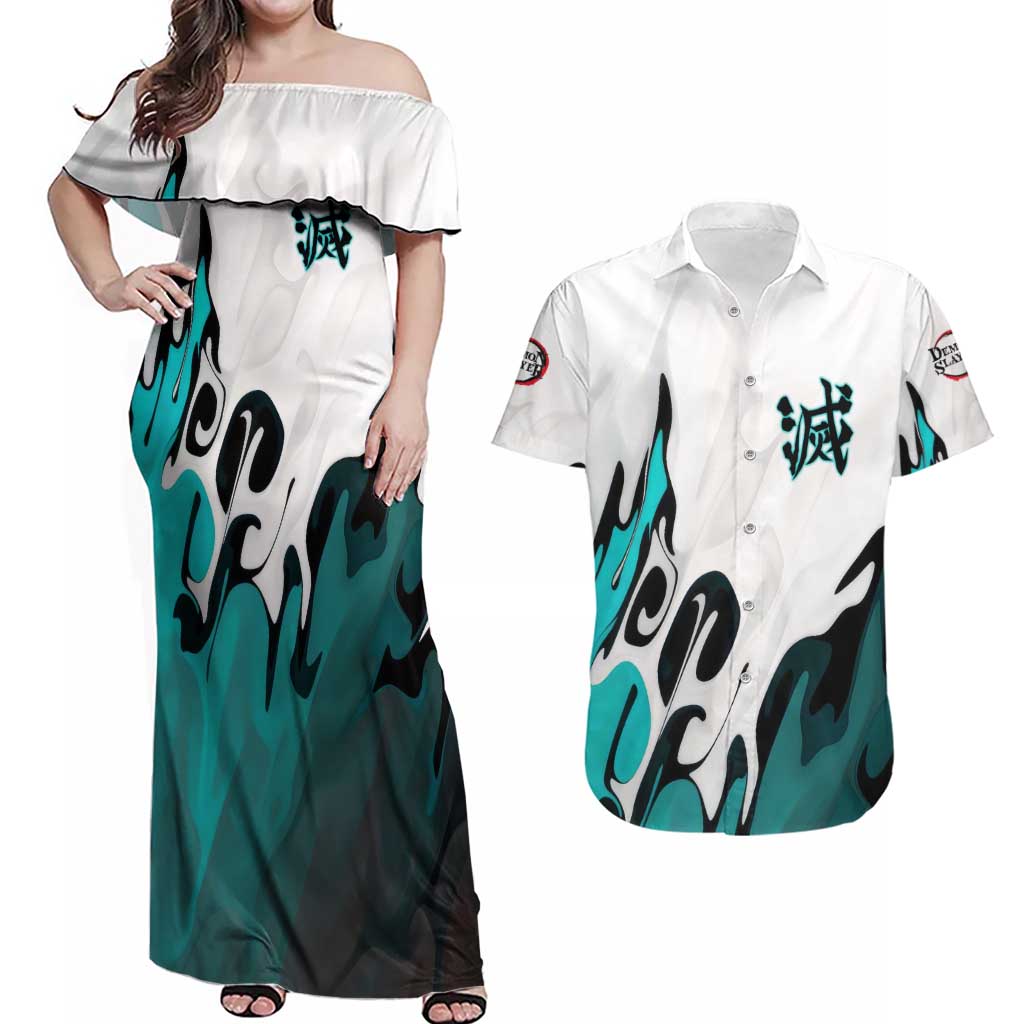 Muichiro Tokito - Demon Slayer Couples Matching Off Shoulder Maxi Dress and Hawaiian Shirt Anime Style