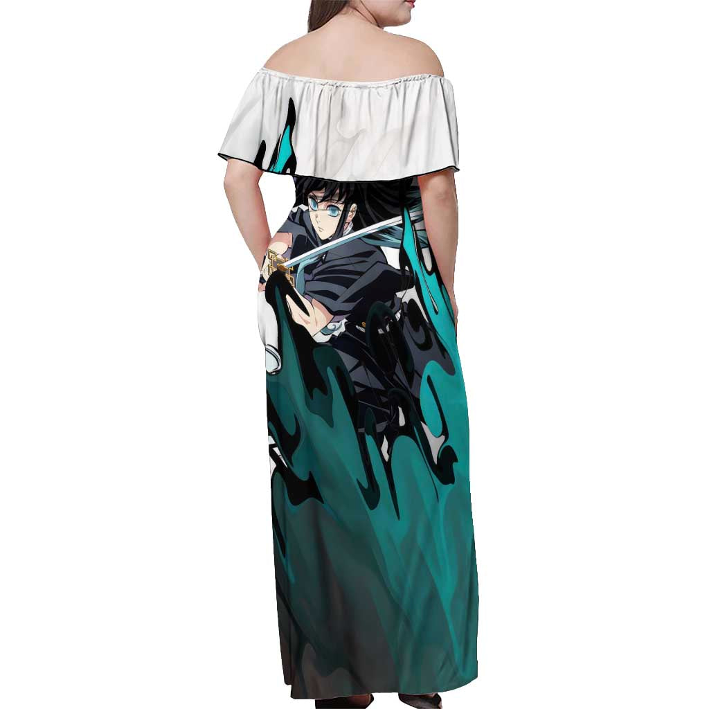 Muichiro Tokito - Demon Slayer Off Shoulder Maxi Dress Anime Style