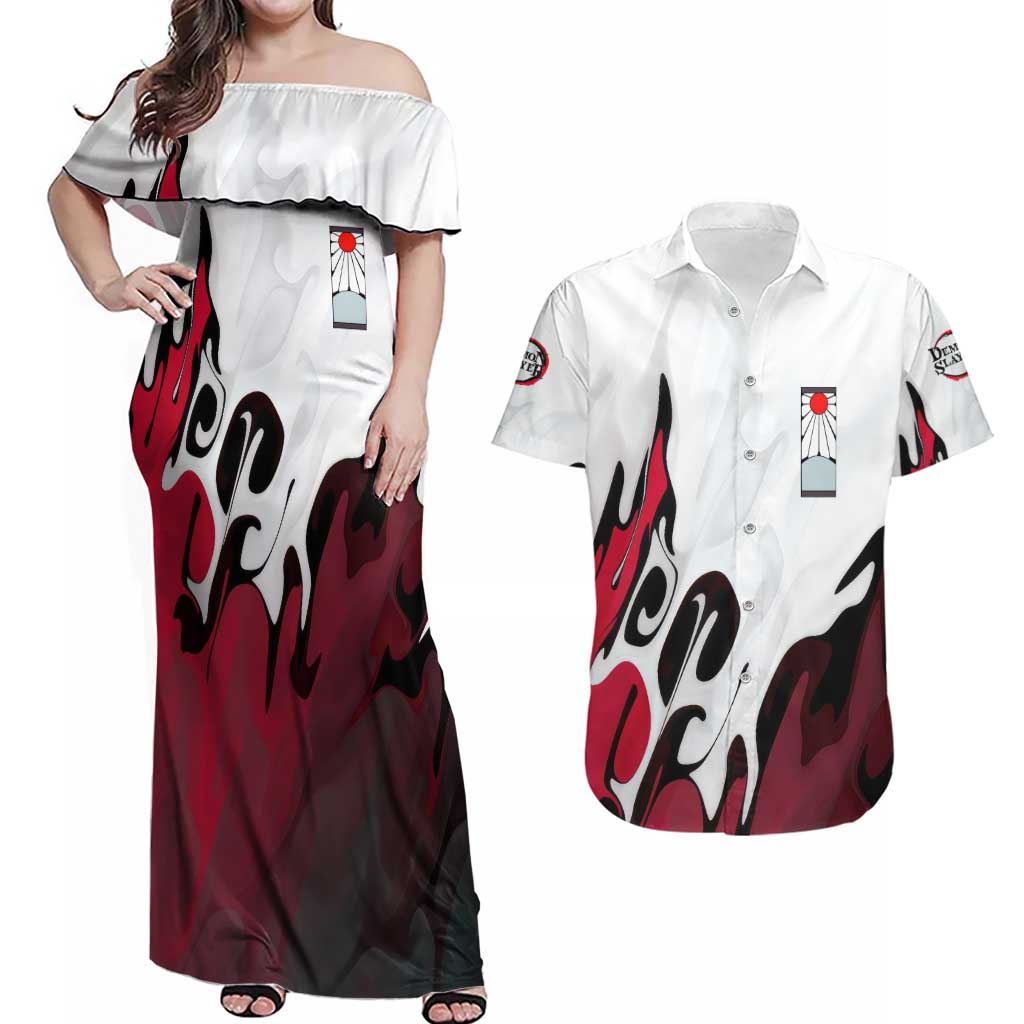 Yoriichi Tsugikuni - Demon Slayer Couples Matching Off Shoulder Maxi Dress and Hawaiian Shirt Anime Style