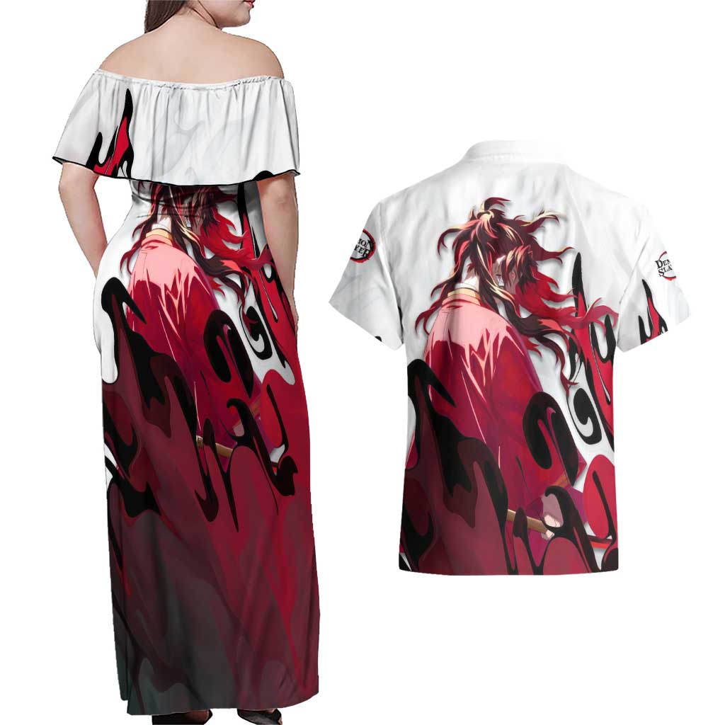 Yoriichi Tsugikuni - Demon Slayer Couples Matching Off Shoulder Maxi Dress and Hawaiian Shirt Anime Style