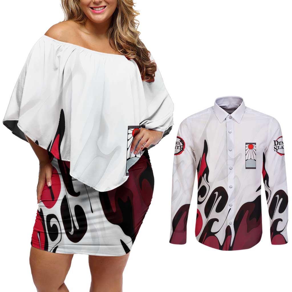 Yoriichi Tsugikuni - Demon Slayer Couples Matching Off Shoulder Short Dress and Long Sleeve Button Shirt Anime Style