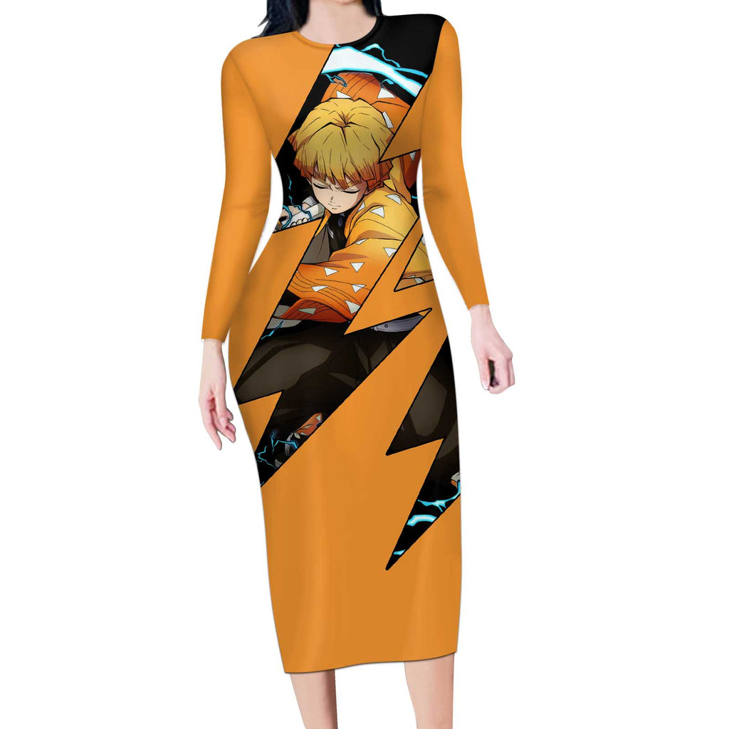 Zenitsu - Demon Slayer Long Sleeve Bodycon Dress Anime Style
