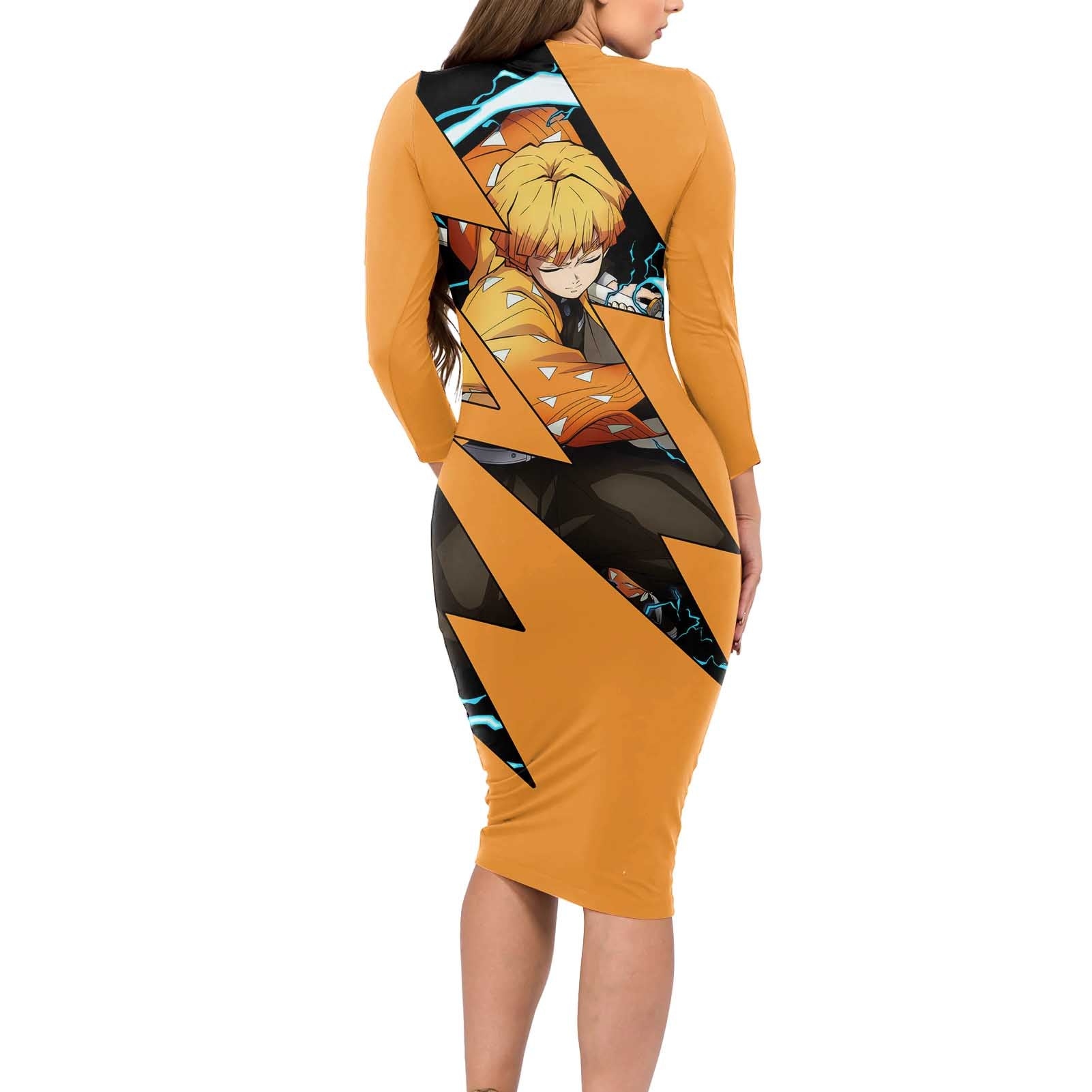 Zenitsu - Demon Slayer Long Sleeve Bodycon Dress Anime Style