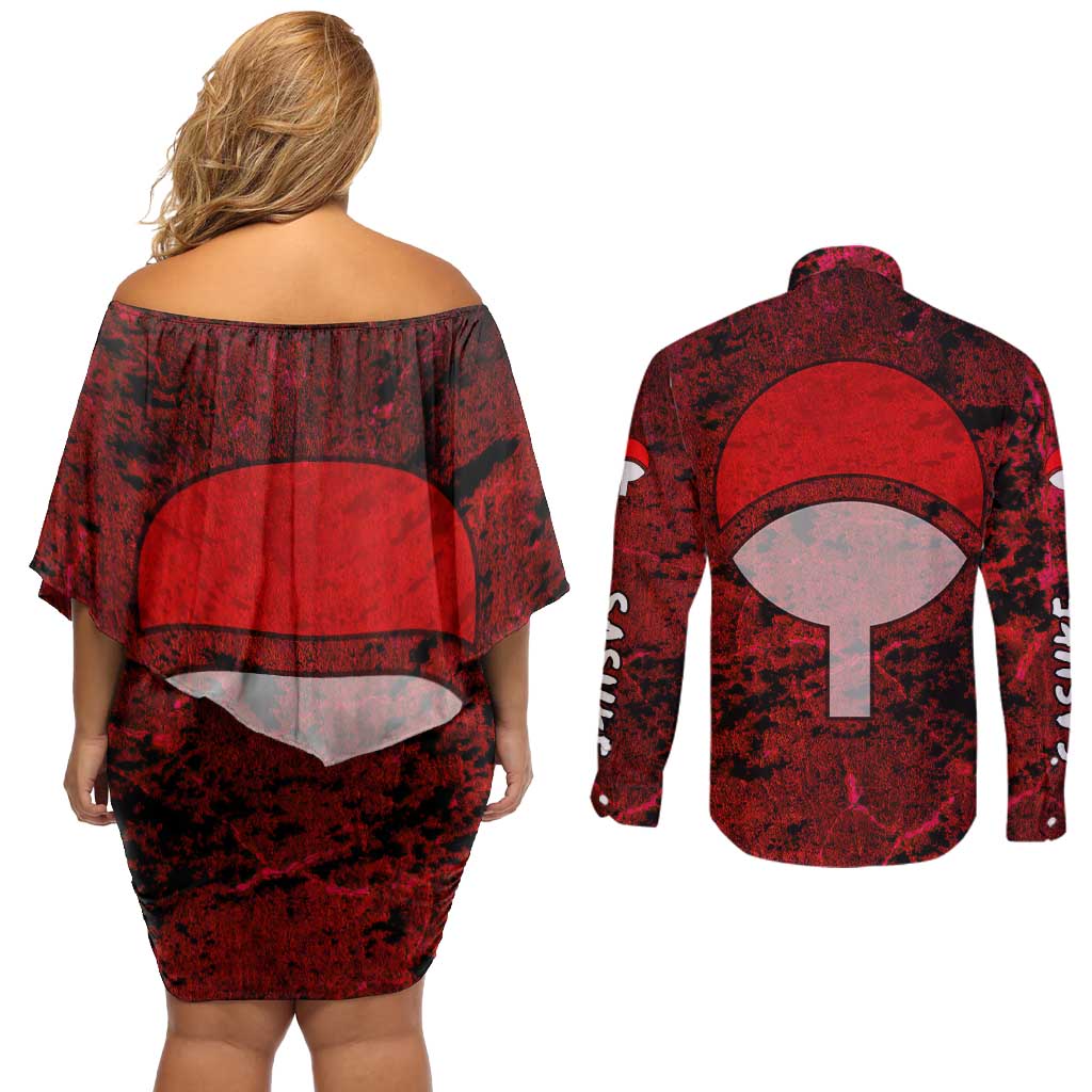 Uchiha Sasuke - Naruto Couples Matching Off Shoulder Short Dress and Long Sleeve Button Shirt Anime Style