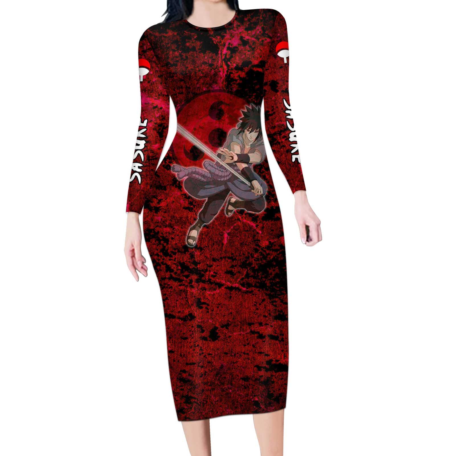 Uchiha Sasuke - Naruto Long Sleeve Bodycon Dress Anime Style