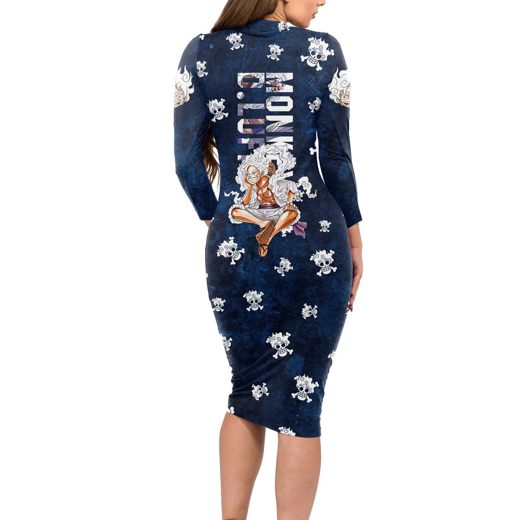 Luffy Gear 5 - One Piece Long Sleeve Bodycon Dress Anime Style