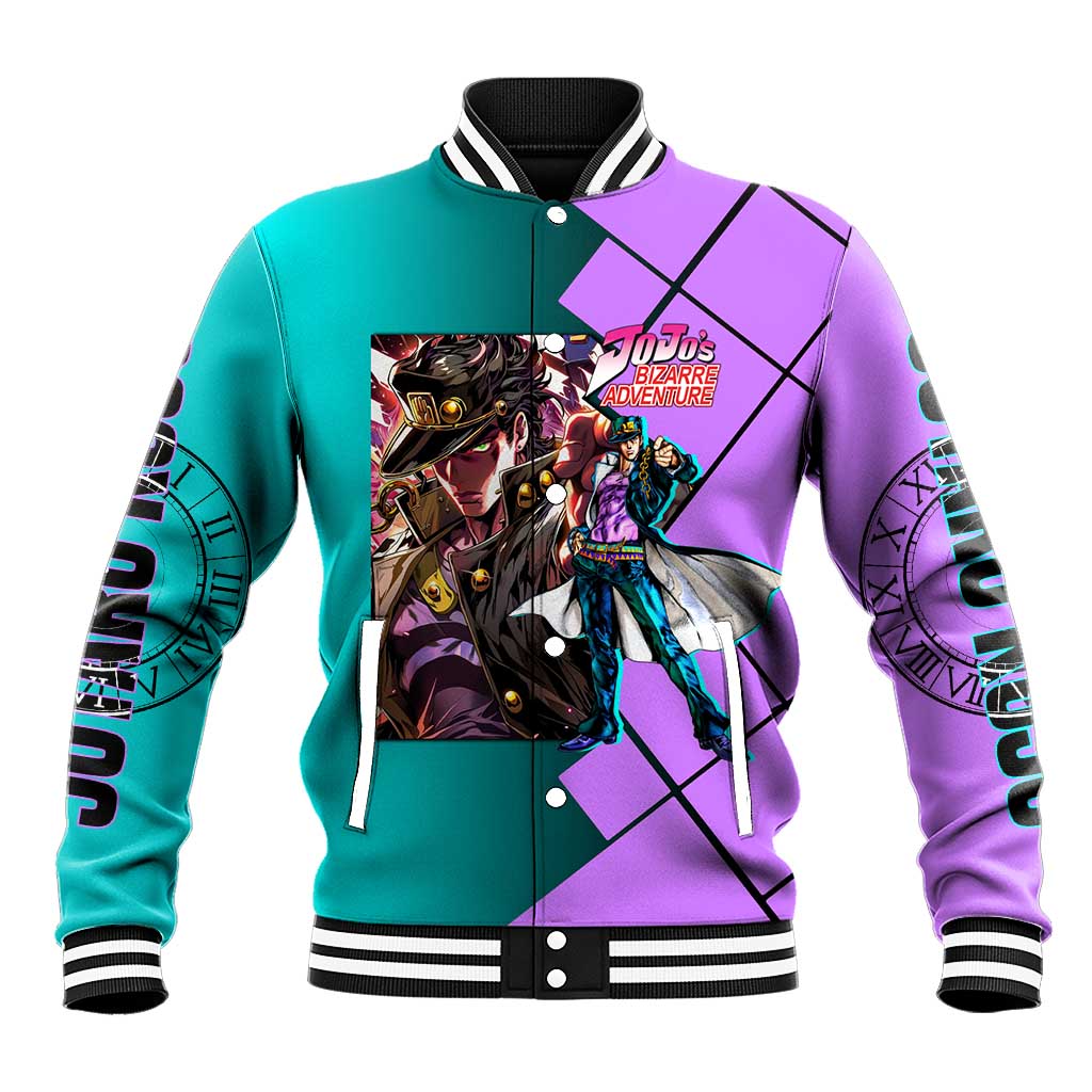 Jotaro Kujo JoJo's Bizarre Adventure Baseball Jacket with Star Platinum Pose and Bold Action Design - The Mazicc
