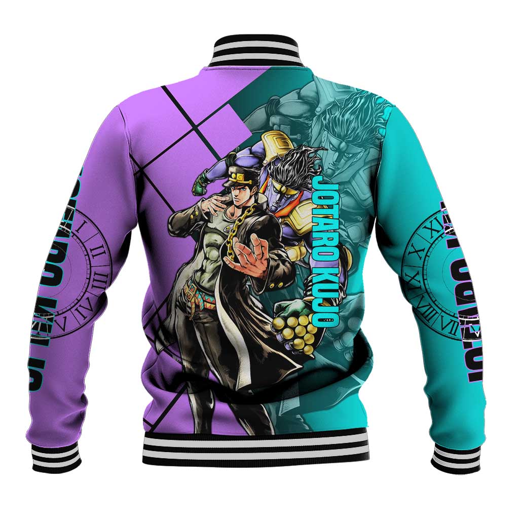 Jotaro Kujo JoJo's Bizarre Adventure Baseball Jacket with Star Platinum Pose and Bold Action Design - The Mazicc