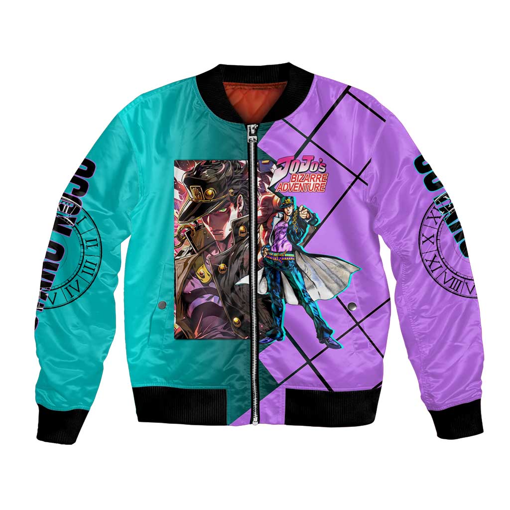Jotaro Kujo JoJo's Bizarre Adventure Bomber Jacket with Star Platinum Pose and Bold Action Design - The Mazicc