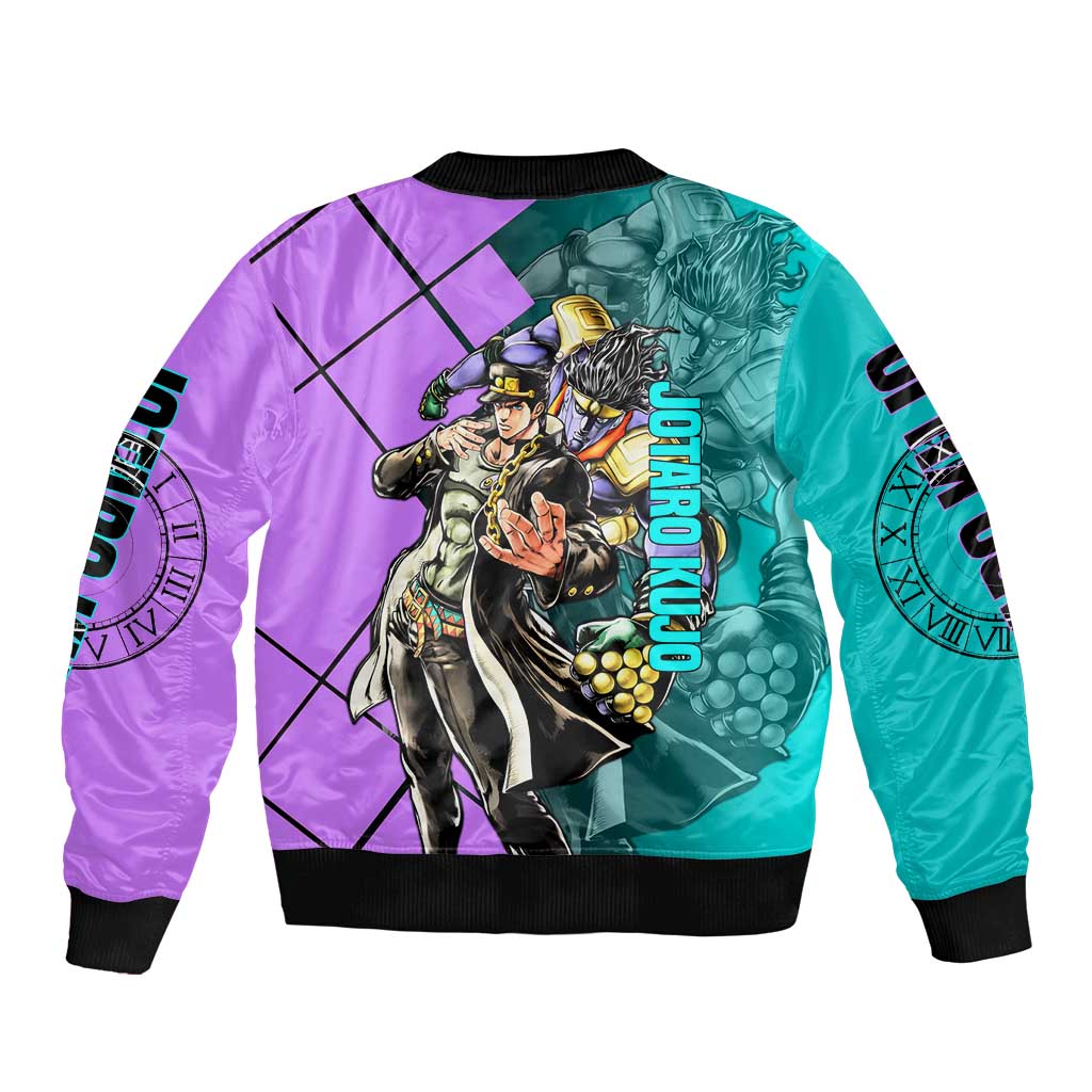 Jotaro Kujo JoJo's Bizarre Adventure Bomber Jacket with Star Platinum Pose and Bold Action Design - The Mazicc