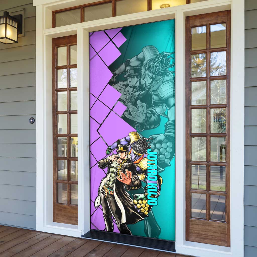 Jotaro Kujo JoJo's Bizarre Adventure Door Cover with Star Platinum Pose and Bold Action Design - The Mazicc