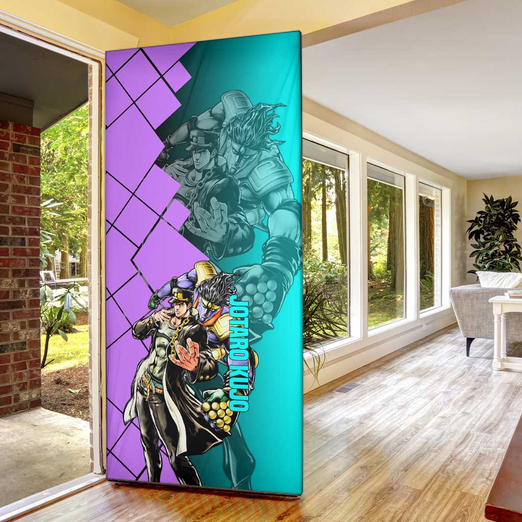 Jotaro Kujo JoJo's Bizarre Adventure Door Cover with Star Platinum Pose and Bold Action Design - The Mazicc