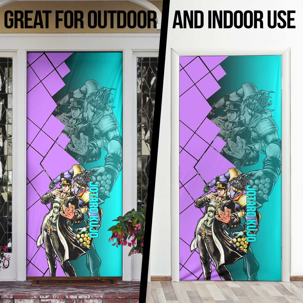 Jotaro Kujo JoJo's Bizarre Adventure Door Cover with Star Platinum Pose and Bold Action Design - The Mazicc