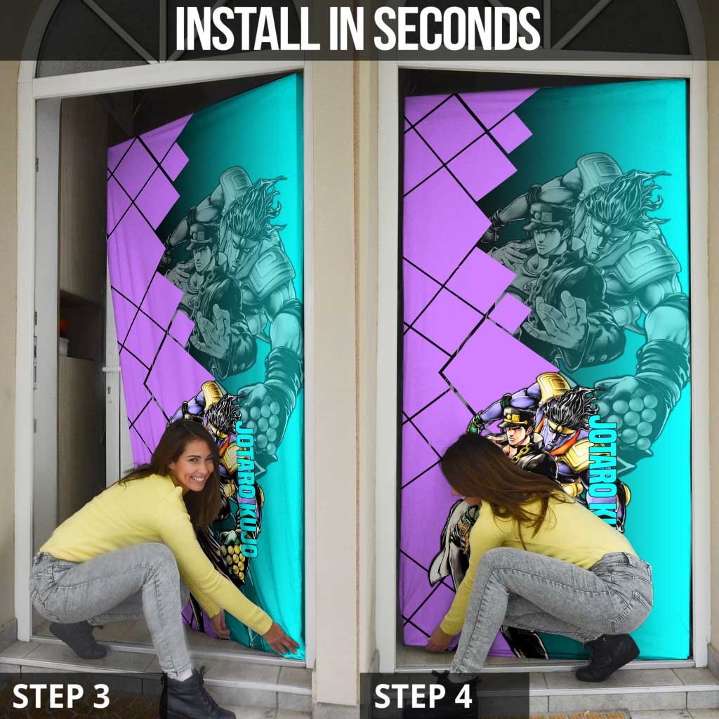 Jotaro Kujo JoJo's Bizarre Adventure Door Cover with Star Platinum Pose and Bold Action Design - The Mazicc