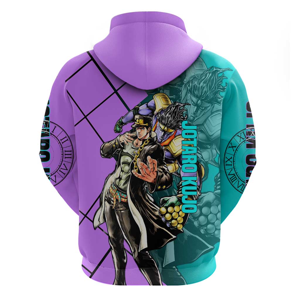 Jotaro Kujo JoJo's Bizarre Adventure Hoodie with Star Platinum Pose and Bold Action Design - The Mazicc