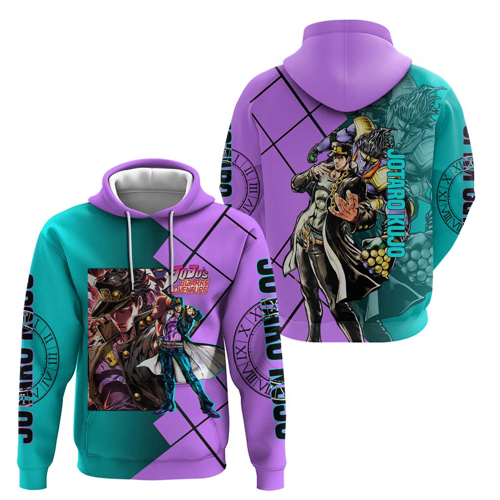 Jotaro Kujo JoJo's Bizarre Adventure Hoodie with Star Platinum Pose and Bold Action Design - The Mazicc