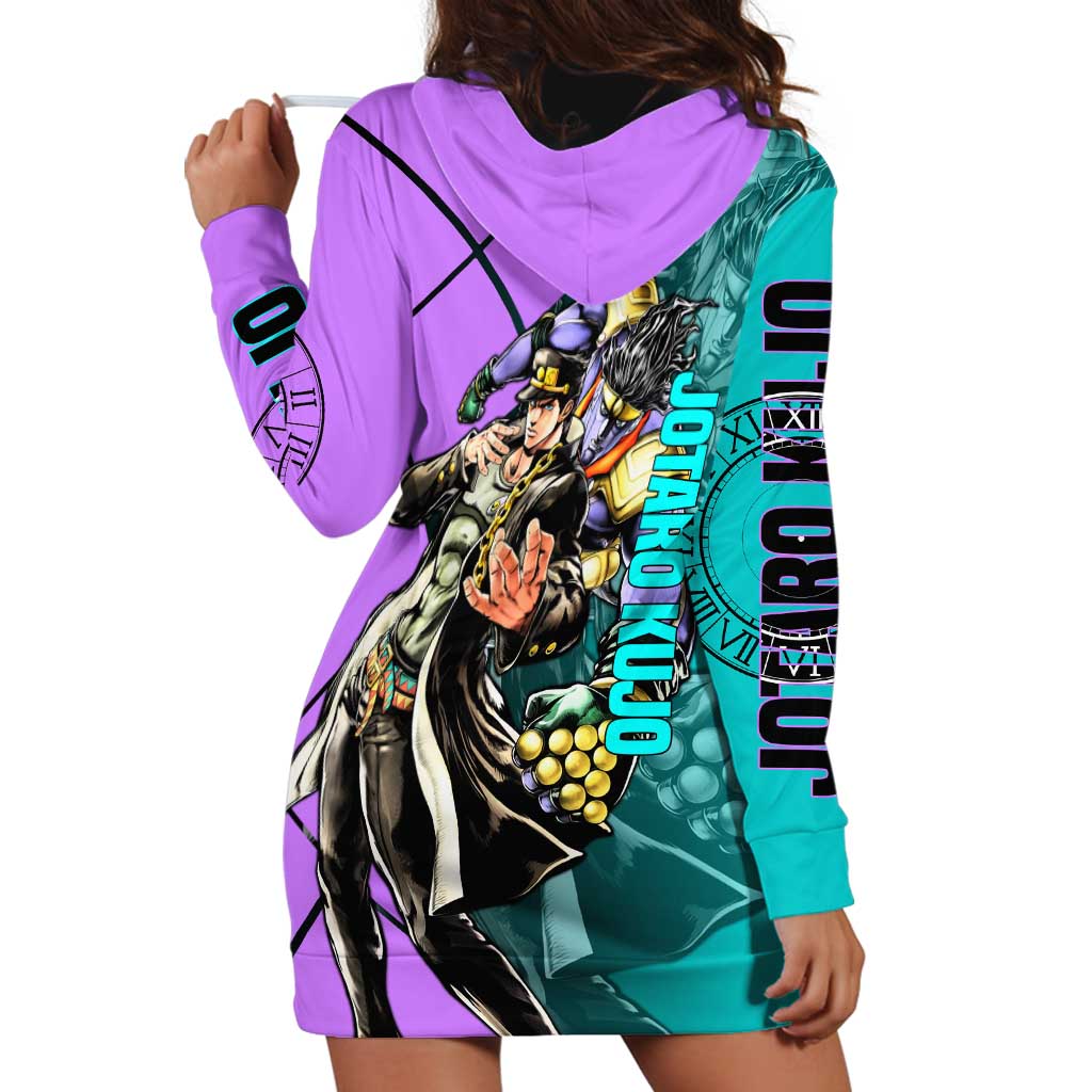 Jotaro Kujo JoJo's Bizarre Adventure Hoodie Dress with Star Platinum Pose and Bold Action Design - The Mazicc