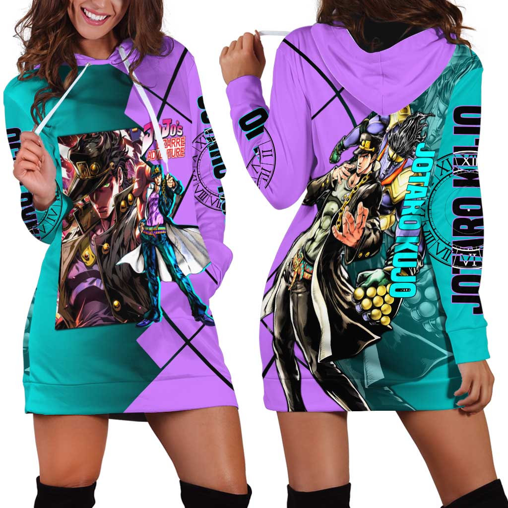 Jotaro Kujo JoJo's Bizarre Adventure Hoodie Dress with Star Platinum Pose and Bold Action Design - The Mazicc