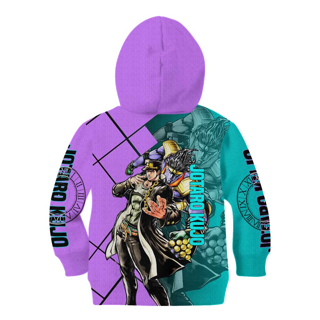 Jotaro Kujo JoJo's Bizarre Adventure Kid Hoodie with Star Platinum Pose and Bold Action Design - The Mazicc