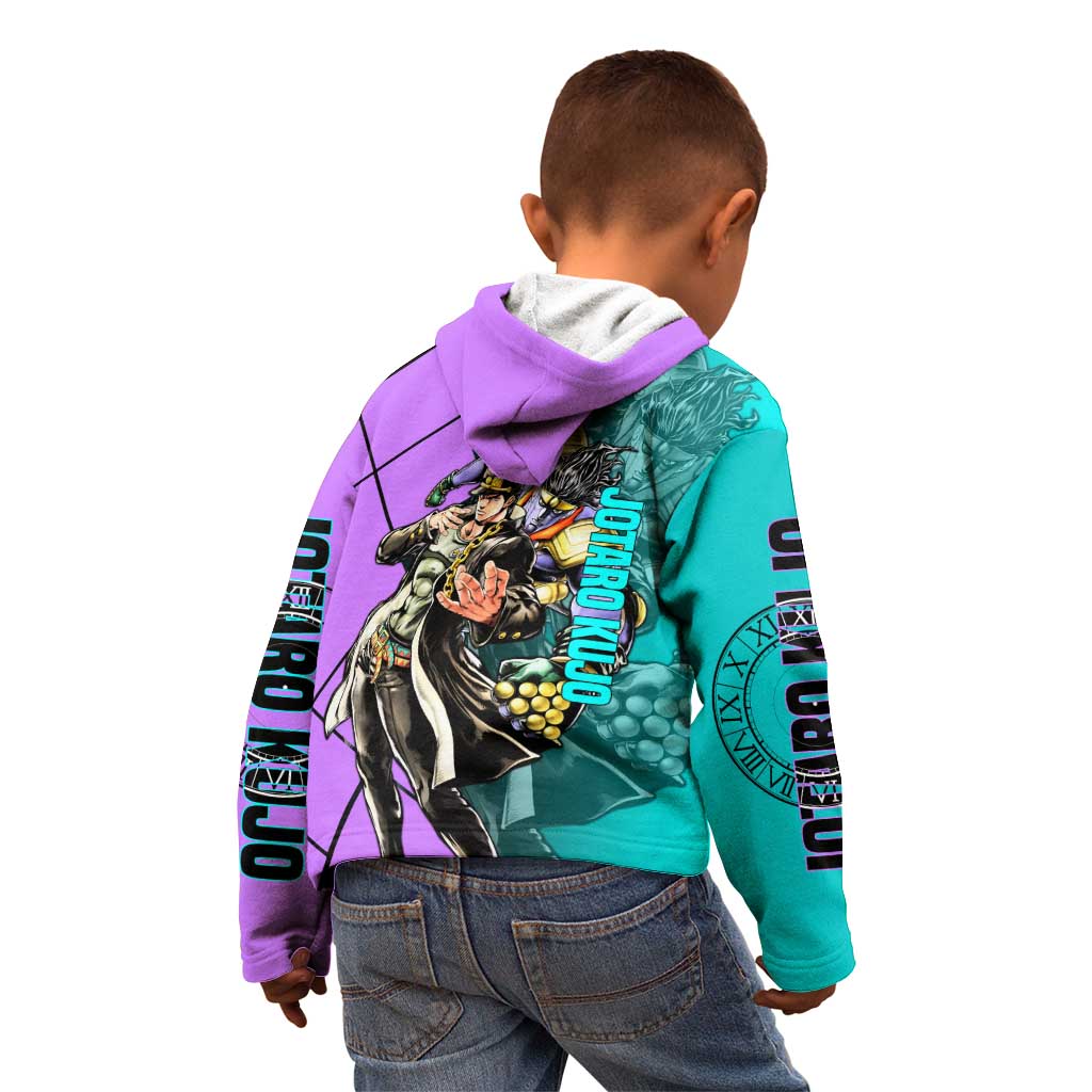Jotaro Kujo JoJo's Bizarre Adventure Kid Hoodie with Star Platinum Pose and Bold Action Design - The Mazicc