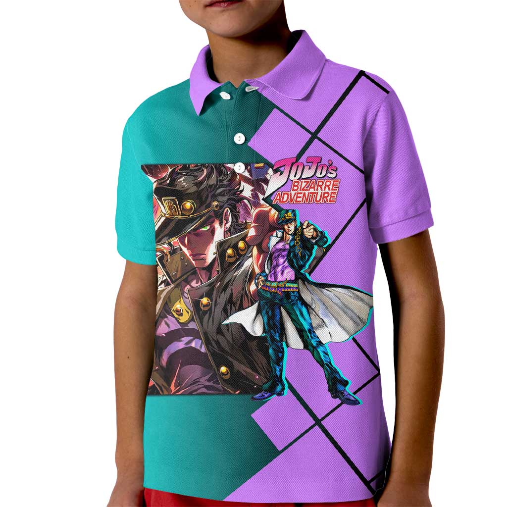 Jotaro Kujo JoJo's Bizarre Adventure Kid Polo Shirt with Star Platinum Pose and Bold Action Design - The Mazicc