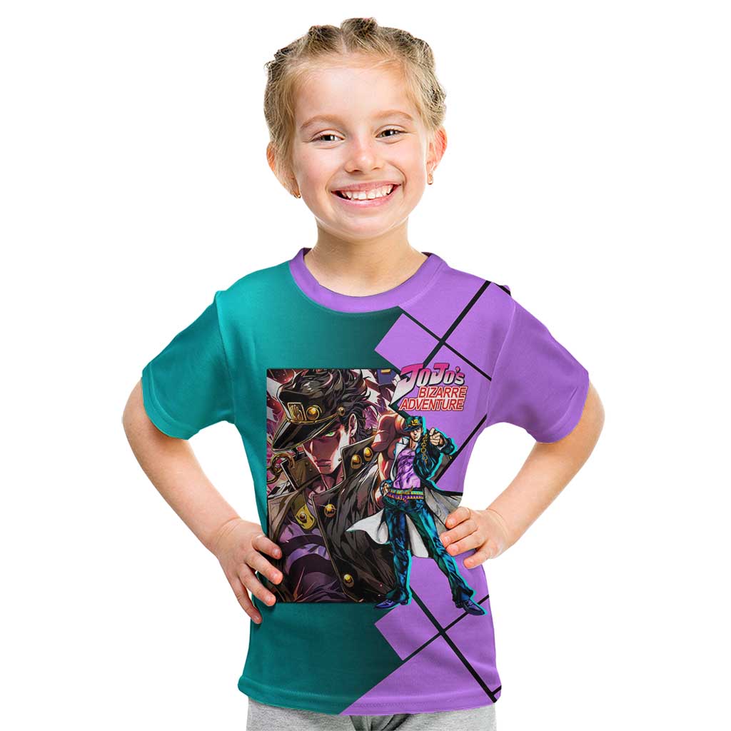 Jotaro Kujo JoJo's Bizarre Adventure Kid T Shirt with Star Platinum Pose and Bold Action Design - The Mazicc